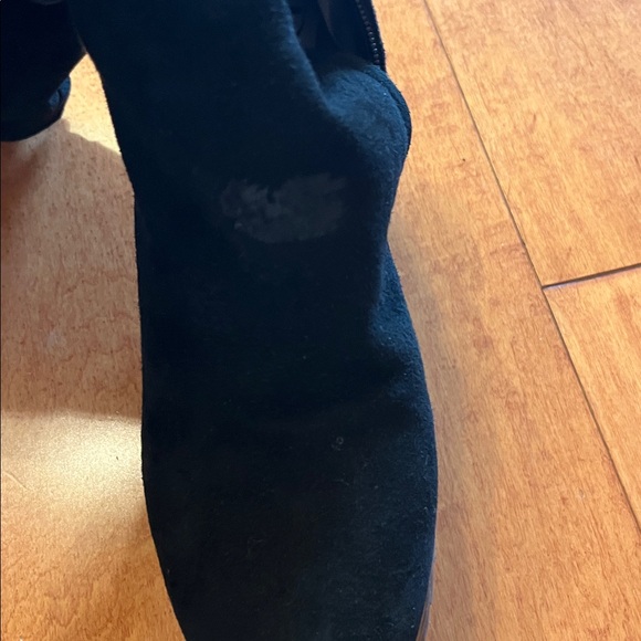 Black suede and shearling lined knee high boots with heels - Picture 12 of 16